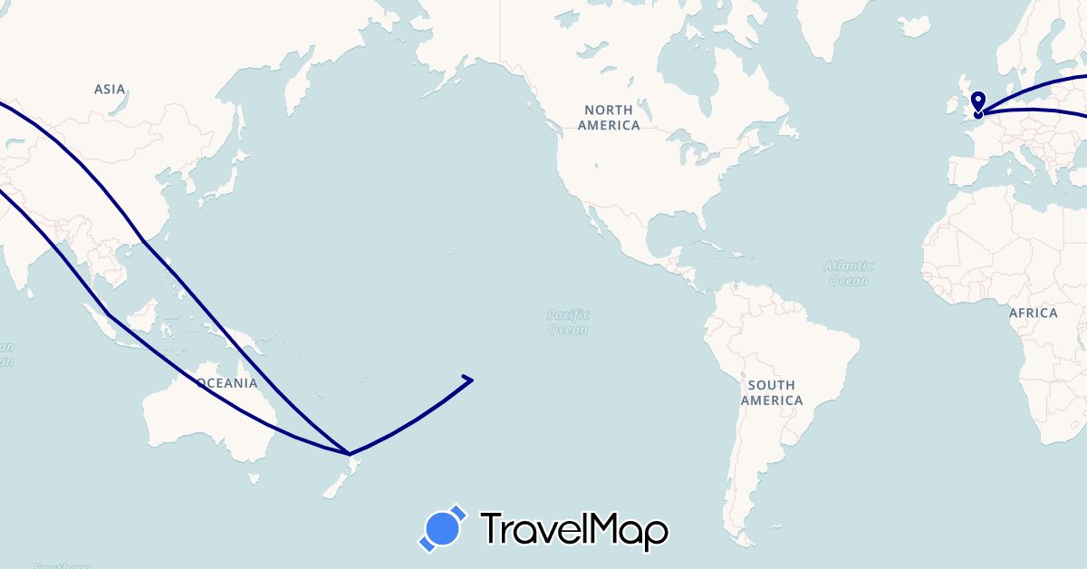 TravelMap itinerary: driving in United Kingdom, Hong Kong, New Zealand, French Polynesia, Singapore (Asia, Europe, Oceania)